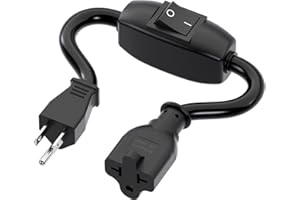 PLUGRAND Heavy Duty On/Off Switch Extension Cord 12-AWG 15A Household Plug Male to Female T Blade Adapter Cable with Heavy Duty Double Break 20A 125V Inline Switch, L=32CM
