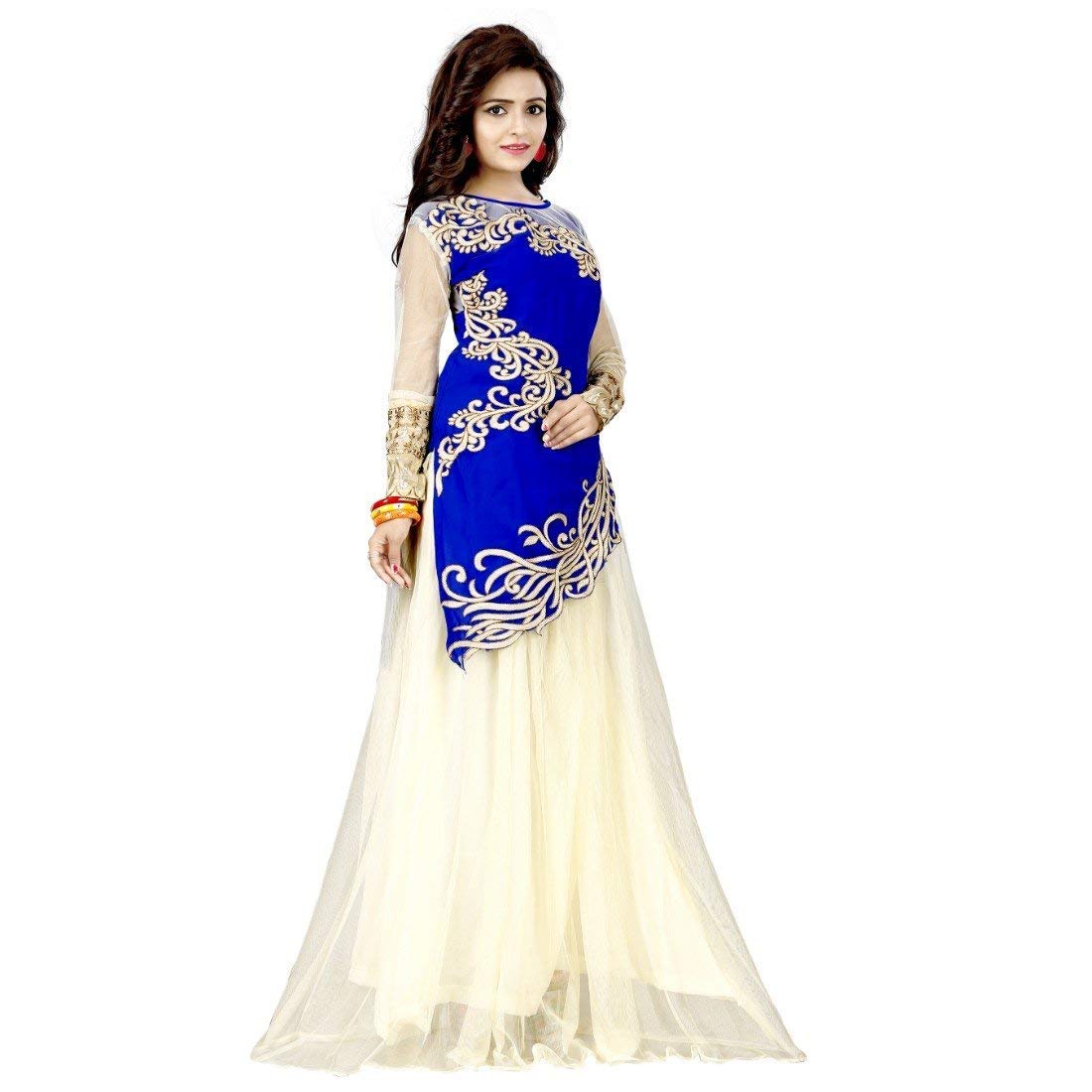 kuber&atilde;&sbquo; women's velvet and net lehenga choli (lahenga variation_blue_free size, off-white)
