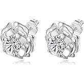 Moissanite Earrings for Women,Flower Earrings D Color VVS1 Moissanite S925 Sterling Silver Flower Stud Earrings for Women