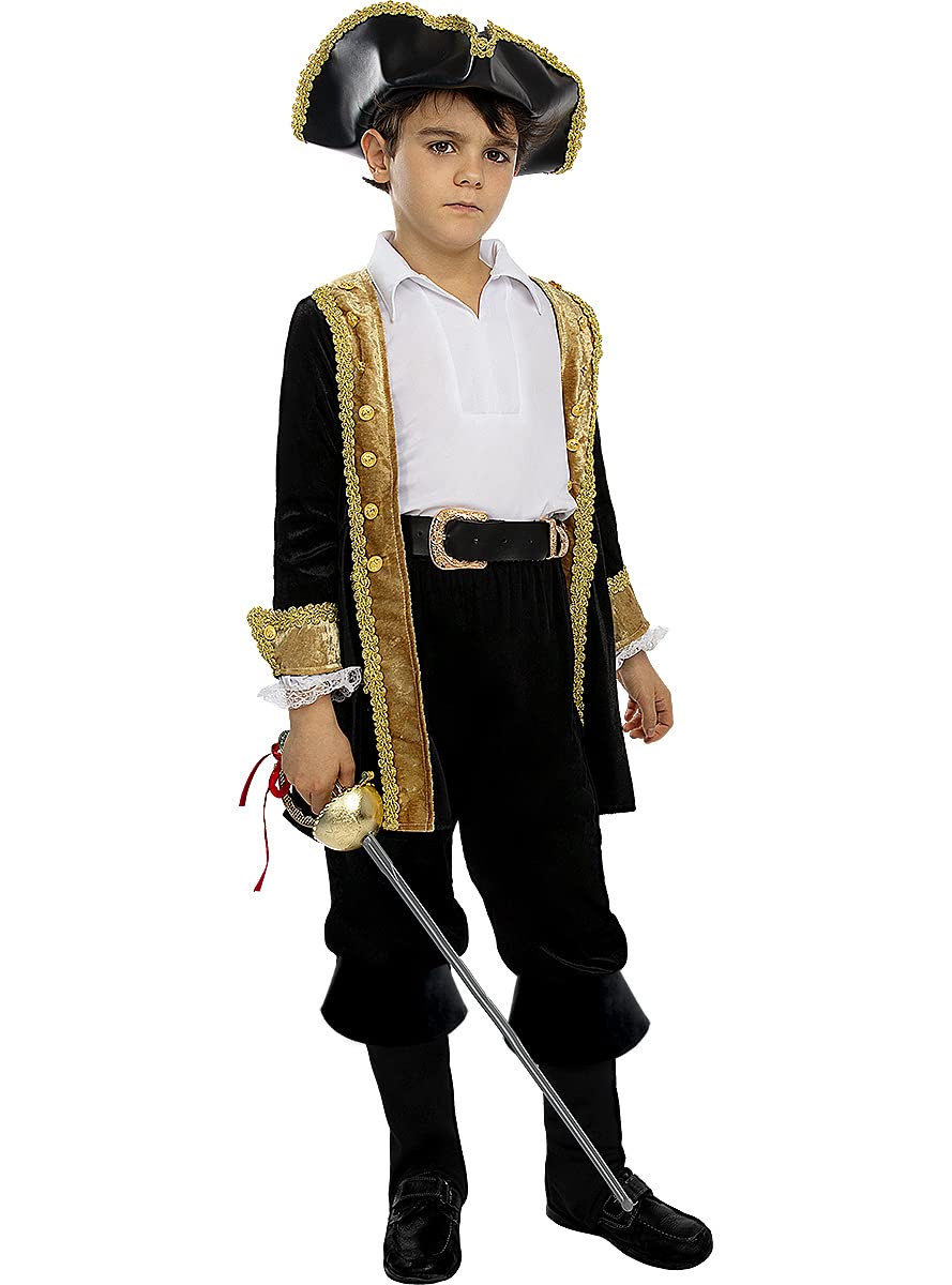 Funidelia | Deluxe Pirate Costumes - Colonial Collection for boy Corsair, Buccaneer - Costumes for kids, accessory fancy dress & props for Halloween, carnival & parties - Size 3-4 years - Black