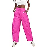 LOOKBOHO Women's Summer Cargo Pants 2026 High Waist Loose Barrel Parachute Drawstring Lightweight Hiking Raver Trousers