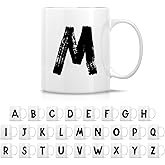 Retreez Initial A-Z Hand Drawn Grunge Alphabet Monogrammed Monogram Mug 11 Oz Ceramic Tea Coffee Mugs - Appreciation Thank You Holiday Birthday Gifts for her friend coworker sister bestie - M Initial
