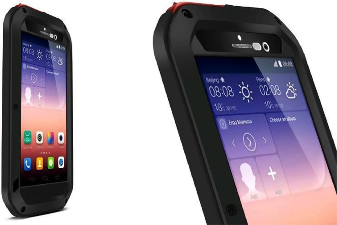 Huawei P7 Weatherproof Hard Shell Aluminum Metal Case with Gorilla Glass Dustproof Shockproof Dirtproof Protective Cover for Huawei Ascend P7 Rugged Case (black)