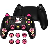 PlayVital Sweetheart Kitty Silicone Cover for ps5 Controller with 6 Joystick Caps and 6 Sticker, Soft Anti-Slip Full Protection Grip Skin Compatible with ps5 Charging Dock - Black