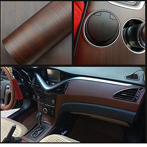 HOHO 30cmx100cm Peel and Stick Dark Color Self-Adhesive Wood Grain Vinyl Wrap Paper Interior Film for Cars