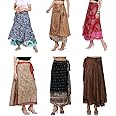 Wevez Women's Lot of 5 Vintage Wrap Sari Skirts, One Size, Assorted