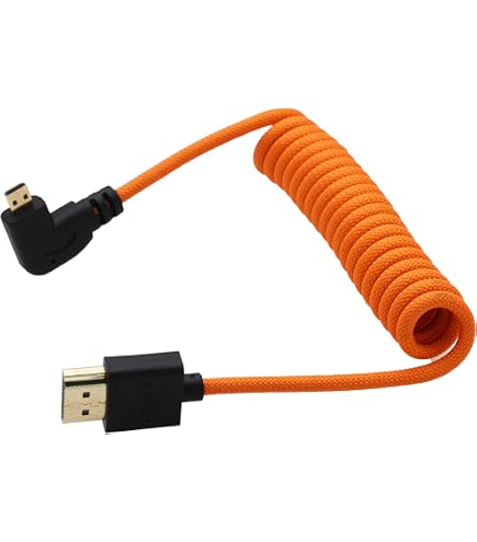Cavo Micro-HDMI Ad Angolo Retto 4K60 8K – Per Fotocamera Sony, Canon E Monitor Atomos Ninja V (Rosso Intrecciato, 30cm)