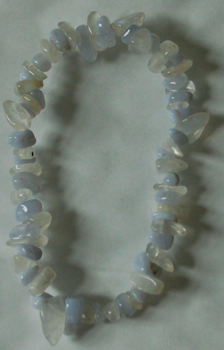 MOONSTONE AND BLUE LACE AGATE CHIP BEAD HEALING CRYSTAL BRACELET