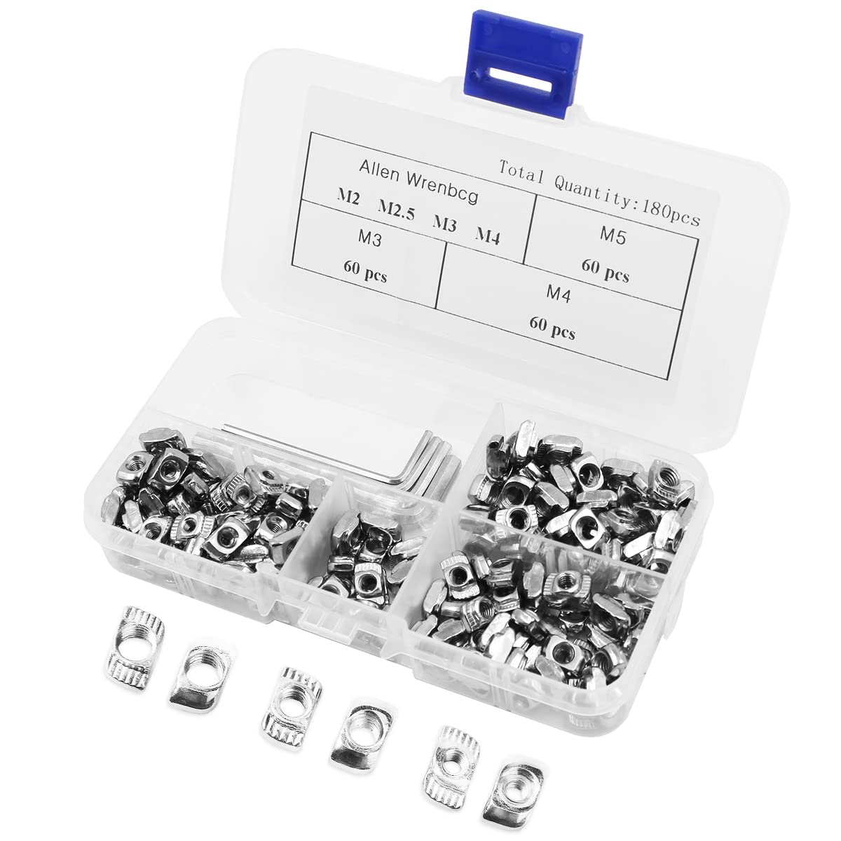 180ps NUZAMAS T-slot hammer head nut M3 M4 M5 Nickel Plated Carbon Steel fastener T-Rail Slide Nuts Sliding Nuts Aluminum Profile Extrusion Slot