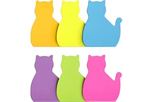 SIMONA Cat Shape Sticky Notes 6 Color Bright Colorful Sticky Pad 75 Sheets/Pad Self-Sticky Note Pads (6 Pads)