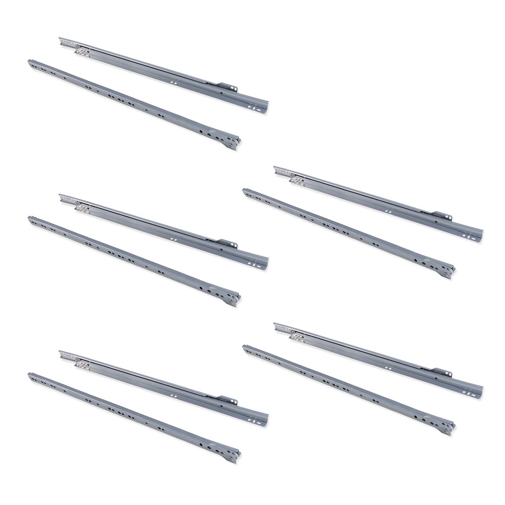 Emuca - Drawer runners 600mm (23,6 inch) with partial extension in silver grey colour, set of 5 sliders for drawer