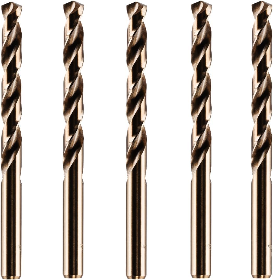 Rennie Tools - Box Of 5 x 10.2mm HSS Gold Cobalt Jobber Drill Bit For Drilling Stainless Steel And Hard Steels/Metals.