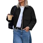 Tankaneo Womens Cropped Casual Jackets Zip Up Lightweight Utility Anorak Coat Military Safari Short Jacket with Pockets