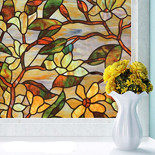 Temall Non-adhesive Static Cling Window Shades Privacy Stained Glass Vinyl Window Film Panel, 17.7 Inches By 78.7 Inches (C)