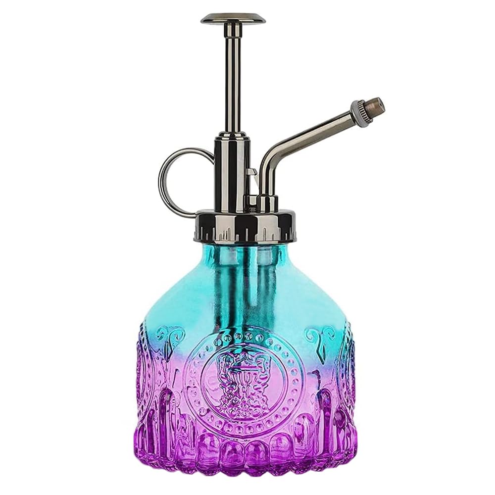 ZIUHEOA Plant Mister Glass Watering Spray Bottle 6.4" Tall Watering Can Retro High-Atomization Nozzle Sealed Leak-Proof,for Garden Plants Flower (Blue-violet gradient)