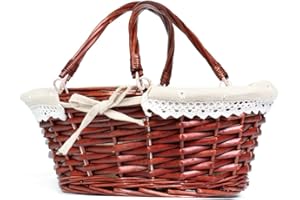 MEIEM Wicker Gift Baskets Empty Oval Willow Woven Picnic Cheap Easter Candy Storage Wine Basket with Handle Egg Gathering Wedding Basket (Brown)