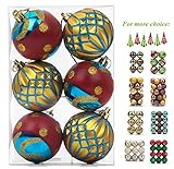 SANNO Christmas Tree Decorations Balls Ornaments Painting & Glittering Ball Shatterproof for Holiday Wedding Party, 6 Pcs, 60mm/2.36