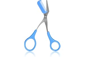 VOMGLIDE Eyebrow Scissors with Comb, Professional Precision Non-Slip Finger Grips Small Eyebrow Trimmer Scissors for Men and Women (Blue)