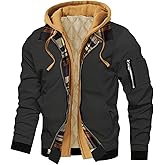 Mens Winter Jackets Fake Two-Piece Zip Up Hoodies & Jackets Casual Bomber Jacket Men Fashion Cargo Coat with Pockets