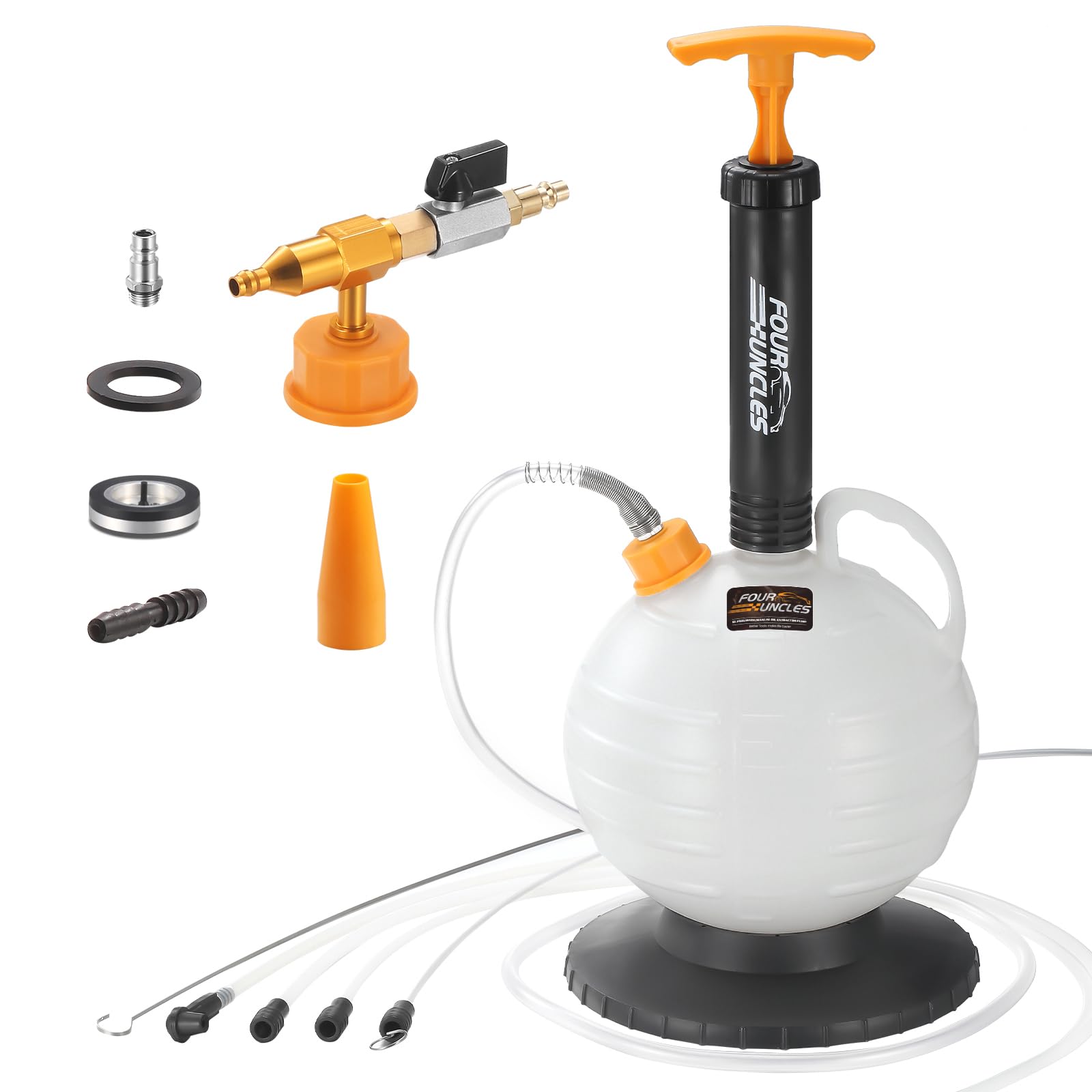 Photo 1 of FOUR UNCLES Oil Extractor Pump - Fluid Extractor with 59" Main Hose, Three 41" Extension Tubes for Oil Change, a Hose for Brake Bleeding