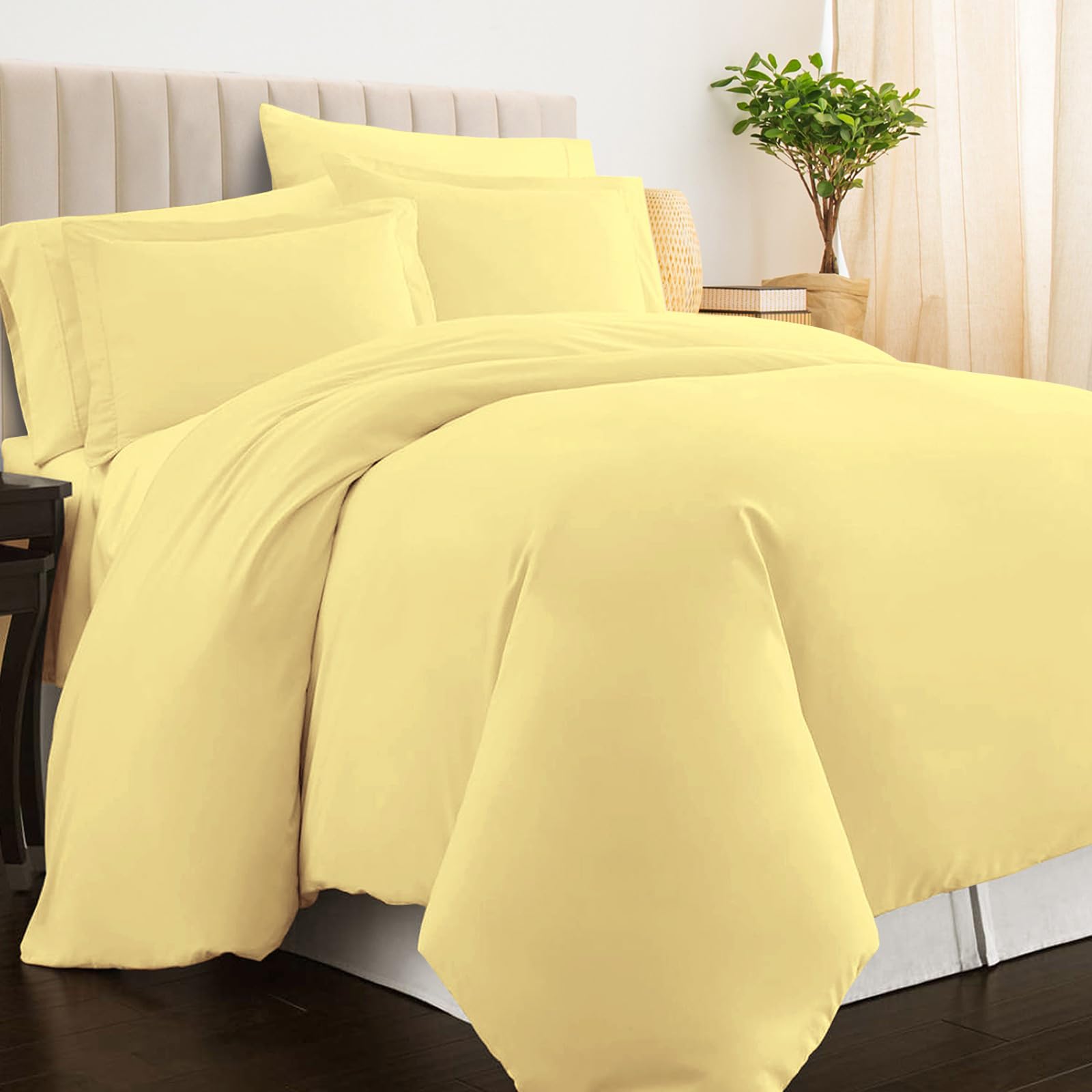 Pizuna 100% Cotton Emperor Duvet Cover Set Mellow Yellow, 400 Thread Count Long Staple Cotton Duvet Cover 285x240cm, Soft Sateen Weave Quilt Cover with Button Closure (Emperor Duvet Cover)