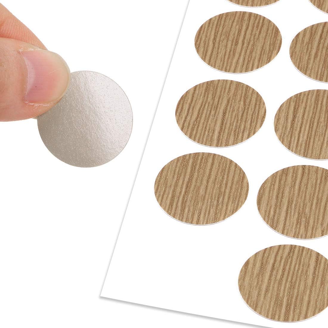 sourcing map Screw Hole Covers Stickers Textured Plastic Self Adhesive Stickers for Wood Furniture Cabinet Shelve Plate 21mm Dia 54pcs in 1Sheet Maple - Image 3