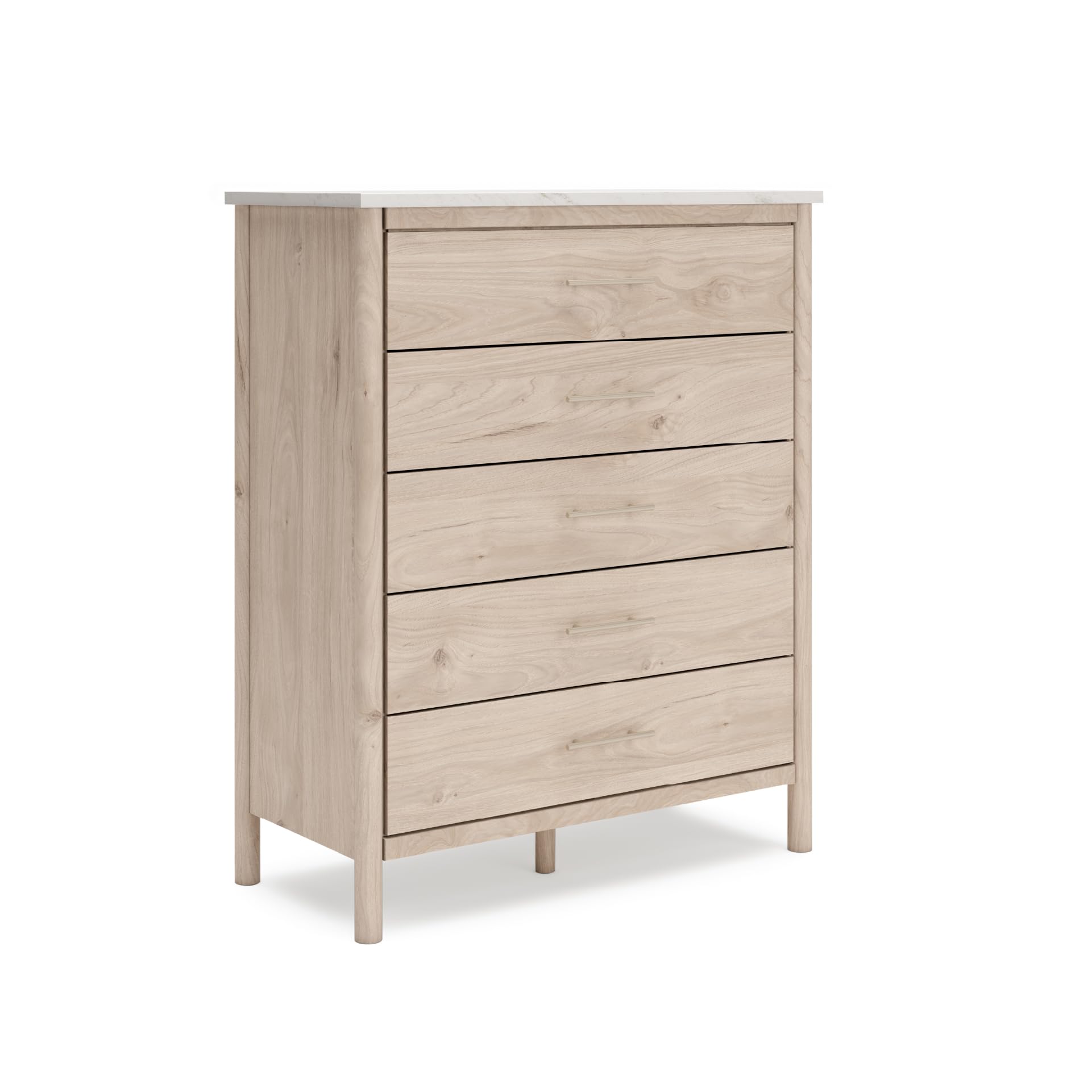 Photo 1 of **TRUCK PICK UP ONLY** Signature Design by Ashley Cadmori Bohemian 5-Drawer Chest of Drawers with Safety Stop and Post Legs, White & Light Brown