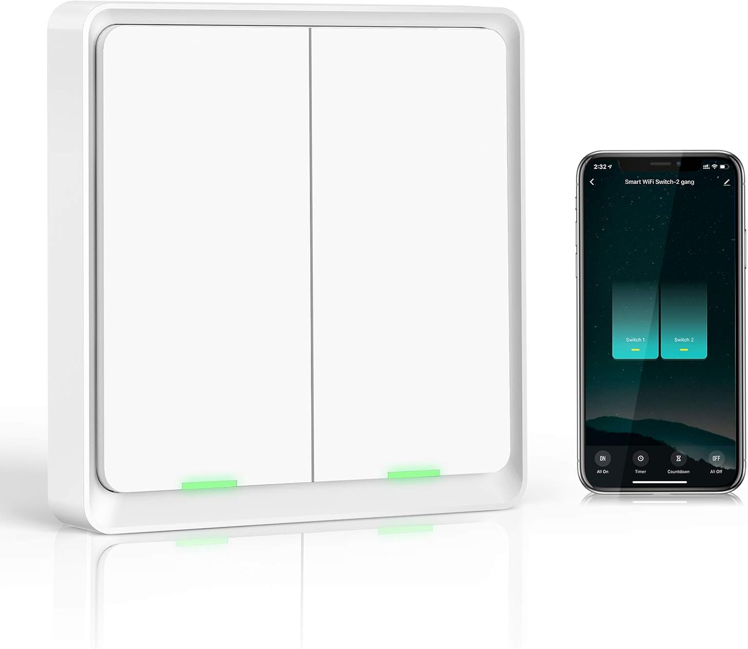 Alexa Smart Light Switch 2 Gang 1 Way, Etersky WiFi Wall Light Switches Compatible with Google