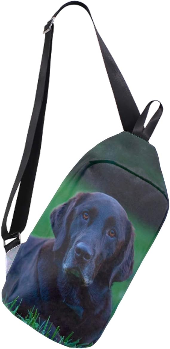 Sling Bag Canvas Crossbody Backpack Black Labrador Chest