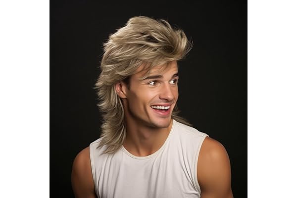 Leuik Adult Funny Wigs for Men|Pop Rock Wig|Joe Dirt Wig for 70s|80s Wig (Blonde)