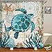 Uphome Sea Turtle Fabric Shower Curtain, Nautical Blue Map Shower Curtain Navigation Under The Sea Life Coastal Cloth Shower Curtain Heavy Weighted Bathroom Beach Decorations, 72x72