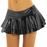 Tolnecty Women's PVC Leather Wet Look Flared Pleated Sexy Mini Skirts Metallic Shiny Double-Layer Short Skirts Clubwear
