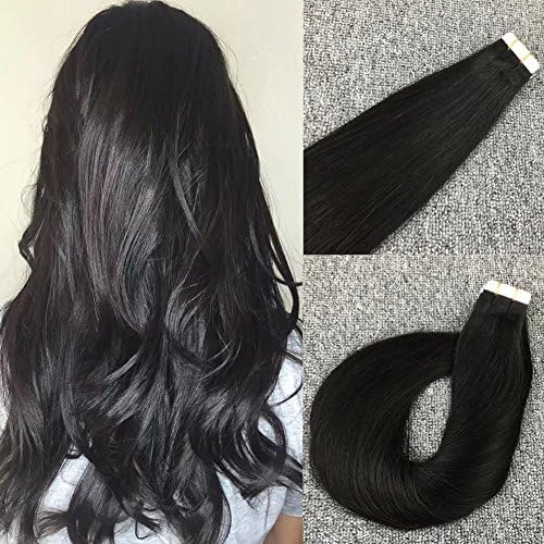 GOESSOM 20 Inch Tape in Straight Hair Human Hair Remy Human Hair Glue on Hair Extensions Hair 20Pcs 40Gram Invisible Tape in Hair Extensions Real Human Hair