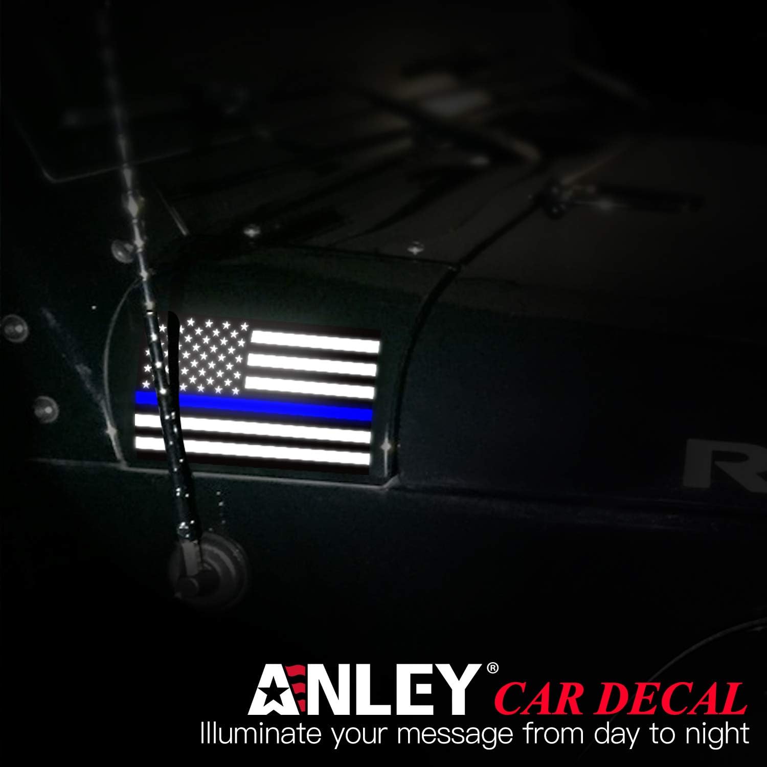 ANLEY 5 X 3 inch Thin Blue Line US Flag Decal, Black White and Blue Reflective Stripe American Flag Car Stickers - Image 5