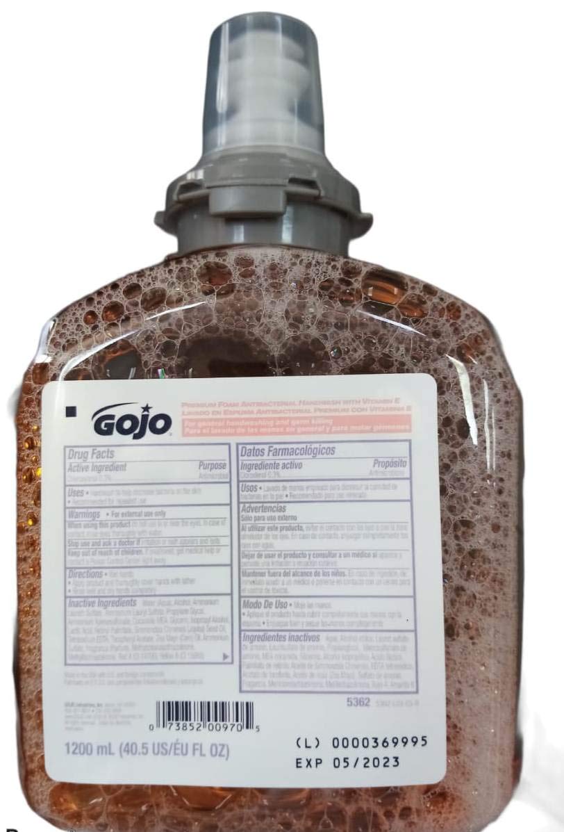 Gojo 5362-02 Premium Foam Antibacterial Handwash, 1200ml (Pack of 2): Industrial & Scientific