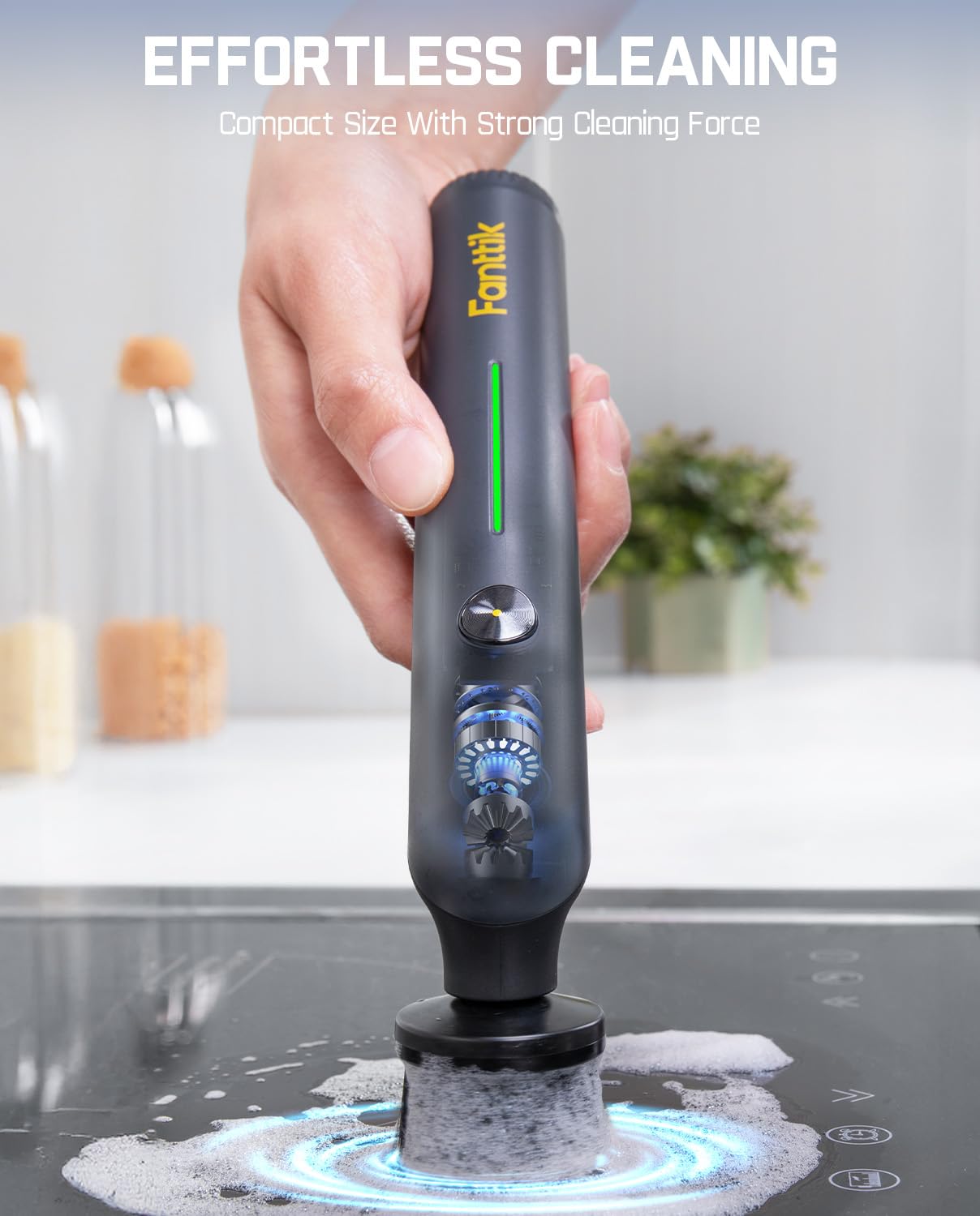 Fanttik G9 Nano Electric Spin Scrubber, Cordless Power Grout Brush, Type-C Fast Charging with LED Power Display, IPX7 Waterproof, 8 Replaceable Heads for Cleaning Grout, Corners, Crevices - Black