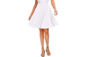 EXCHIC Women's Casual Stretchy Flared Mini Skater Skirt Basic A-Line Pleated Midi Skirt