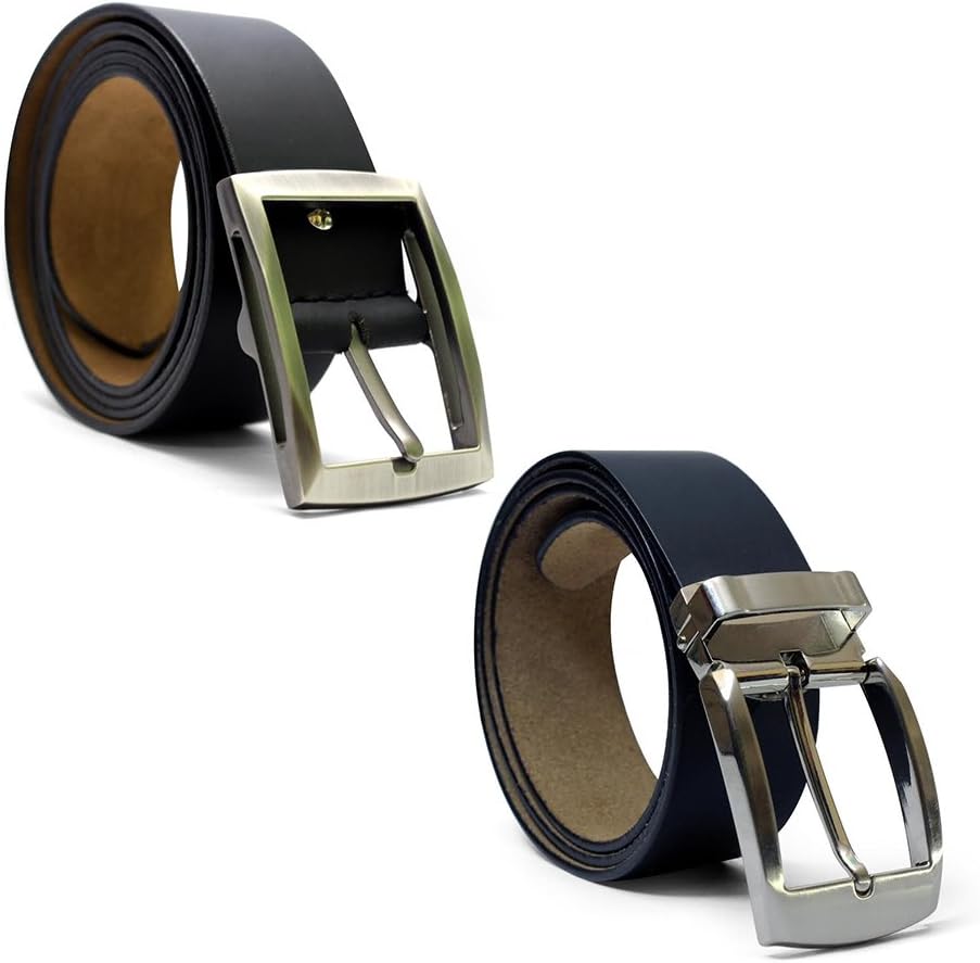 Men's Genuine Leather Belt Black with Matte Finish and Extra Buckle 40mm