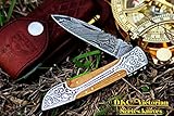 DKC Knives (21 5/18) DKC-37-OW VICTORIAN Damascus Folding Pocket Knife Olive Wood 7.75