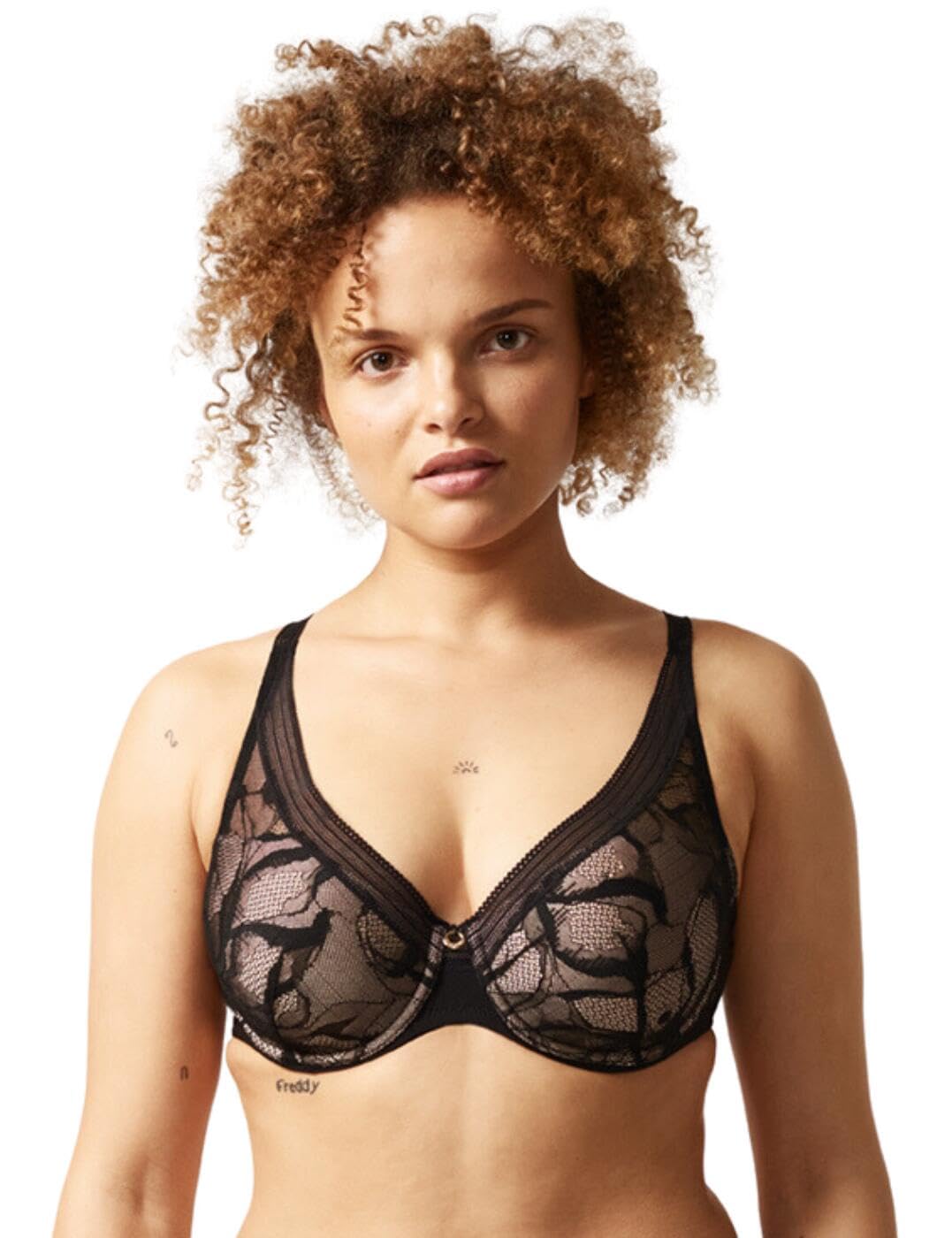 Chantelle Womens True Lace Comfort Plunge Bra, Black, 34G US