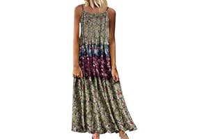 Aniywn Women Vintage Floral Print Maxi Dress Bohemian Spaghetti Straps Plus Size Dress Sleeveless Dresses