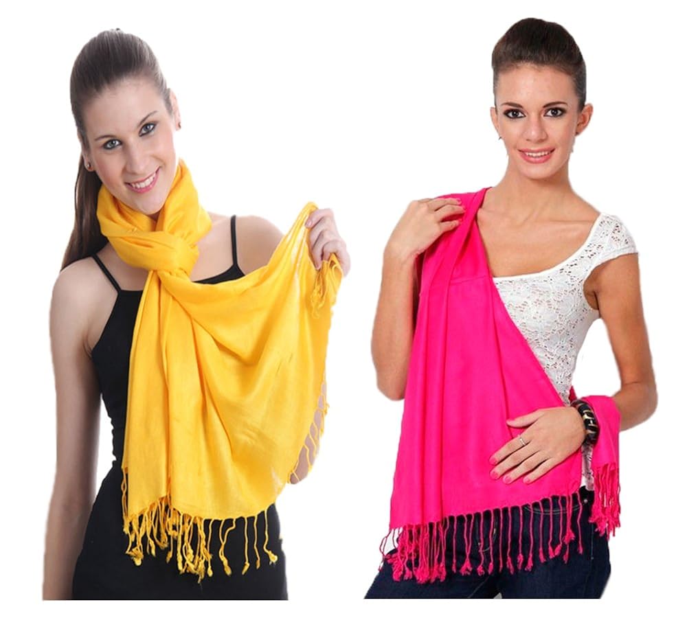 muumuu women's plain viscose stole (yellow & hot pink)