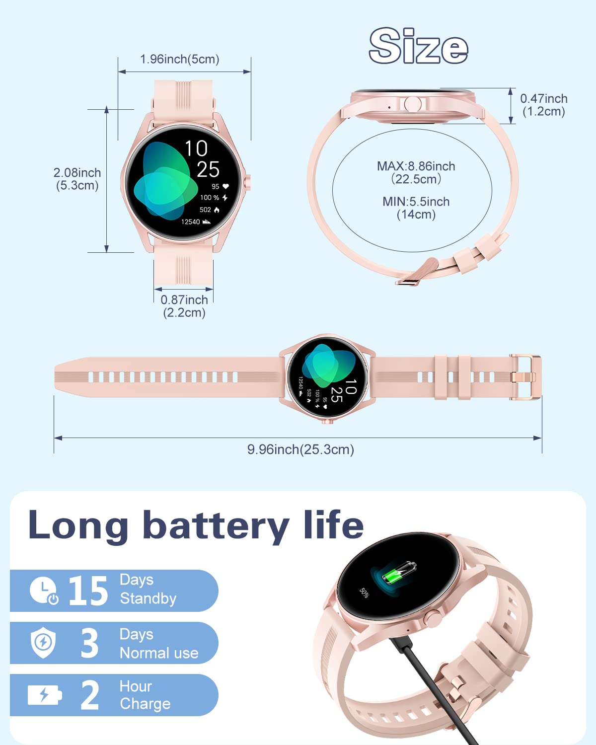 HUAKUA Smart Watches for Women Men (Answer/Make Calls) Compatible with iPhone/Android Phones, Round Smartwatch Digital Watch Fitness Tracker with Heart Rate Monitor Sleep Tracker Waterproof Pink