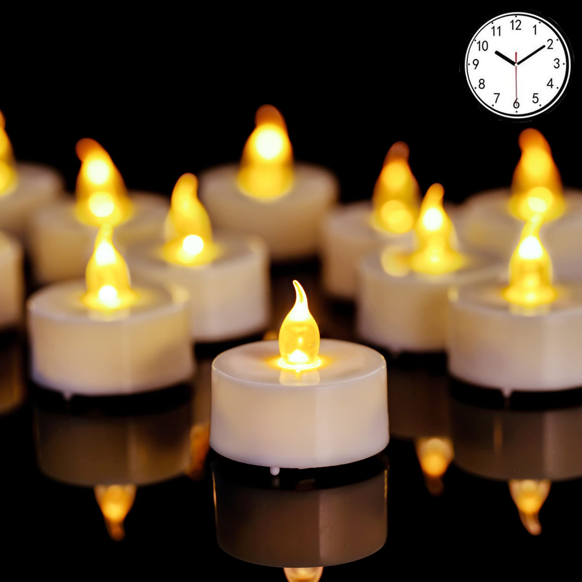 Photo 1 of 12 Pack Timer Flameless Led Tea Lights Candles, Flickering Battery Operated Timer tealights Candles,Built-in 6Hours,6 Hours On and 18 Hours Off in 24 Hours Cycle Automatically in Warm Yellow