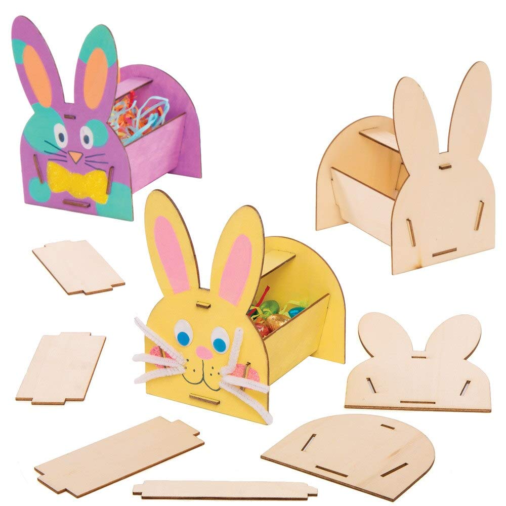 Baker Ross Bunny Wooden Baskets - Pack of 4, Easter Crafts for Kids (AT442)