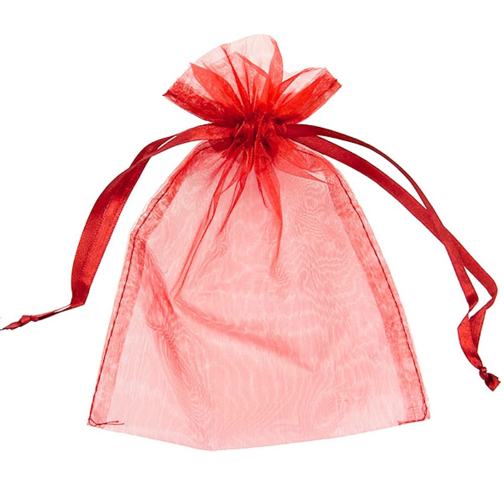 50 Organza Bags Wedding Favours Party Jewellery Pouches Mesh Drawstring Gift Wrap (10cm x 15cm, Red)