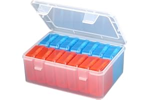 Mathtoxyz Small Bead Organizers(Red, Blue), 15 Pieces Plastic Storage Cases Mini Clear Bead Storage Containers Transparent Boxes with Hinged Lid and Rectangle Clear Craft Supply Case