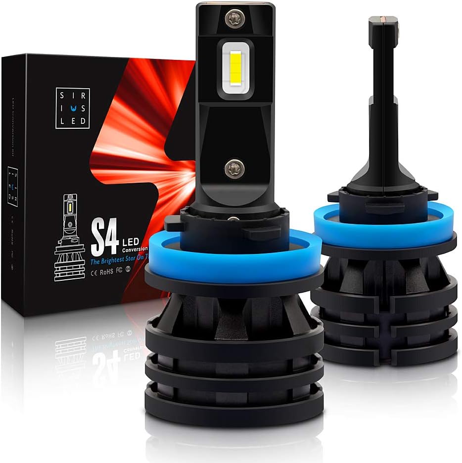 SIRIUSLED 2019 S4 Series H11 (H8 H9) Ultra Compact LED Headlight Bulbs Conversion Kit 12000 Lumen 6000K Pure White Color Full Aluminum Body Pack of 2