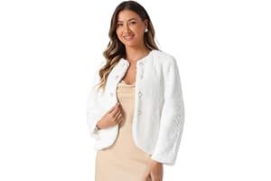 Allegra K Winter Faux Fur Coat Jacket for Women Long Sleeve Pockets Pearl Button Fluffy Cropped Cardigan Outerwear