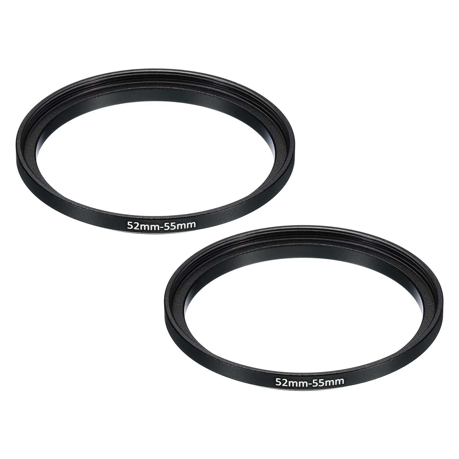 PATIKIL 52mm-55mm Metal Step Up Ring, 2 Pack Camera Lens Filter Adapter Ring Aluminum Filter Adapter Ring for Camera Lenses Hood, Black